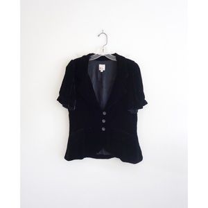 Joie Black Velvet Silk Short Sleeve Blazer sz L